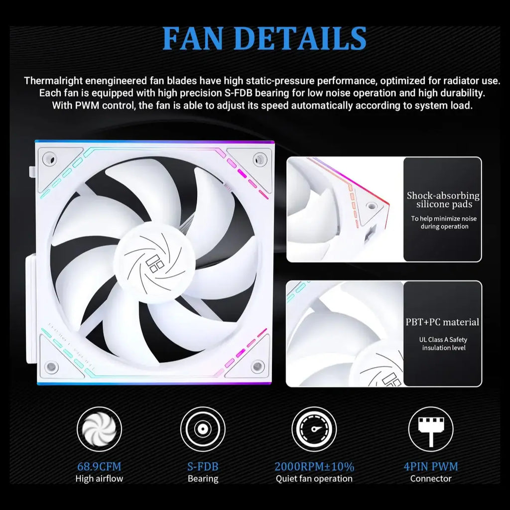 Thermalright Magic QUBE 360 ARGB Liquid CPU Cooler, 360mm Radiator 397x120x52mm, 2000RPM PWM Fans, ARGB Digital Screen, Wireless Splice 3 Fan, White