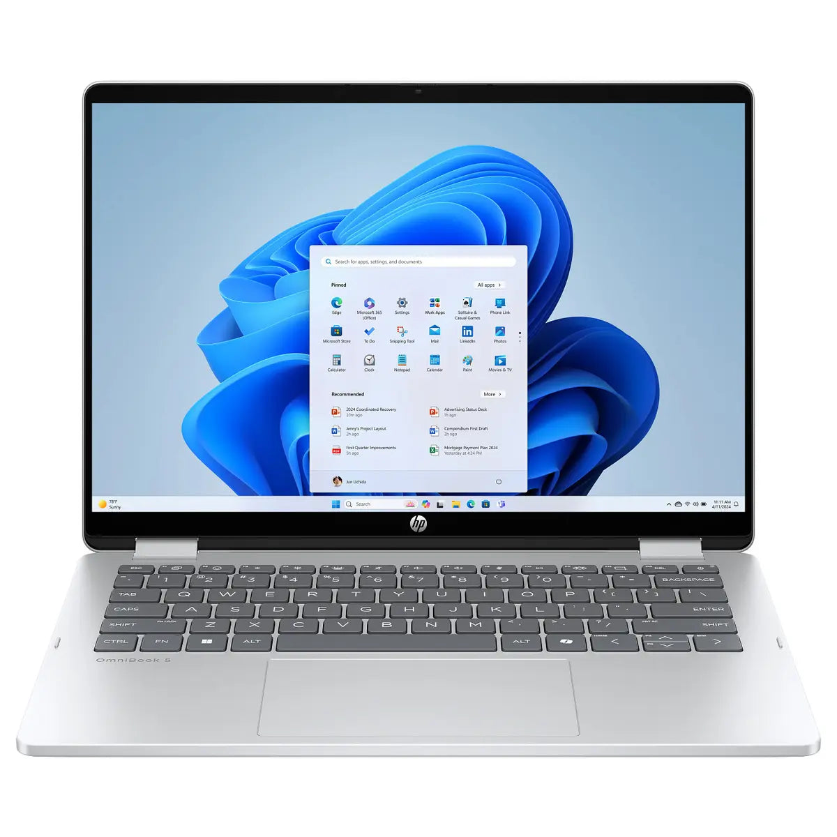 HP OmniBook 5 Flip 2-in-1 Laptop 14-FP0057NR, Intel Core 5 120U, 8GB LPDDR5 RAM, 256GB PCIe Gen4 NVMe SSD, 14" 2K Touchscreen IPS, Windows 11 Home, Intel Graphics, Glacier Silver