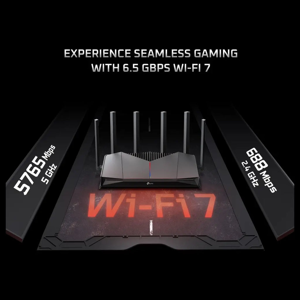 TP-Link Archer GE400 BE6500 Dual-Band Wi-Fi 7 Gaming Router, Up to 6.5Gbps, 5765Mbps 5GHz and 688Mbps 2.4GHz, Six Antennas With Beamforming, Two 2.5G LAN Ports