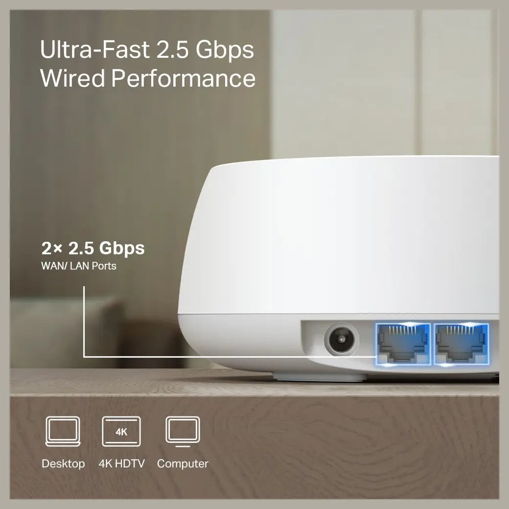 TP-Link Deco BE25 BE5000 Whole Home Mesh WiFi 7 System, Dual-Band WiFi Up to 5Gbps 4324Mbps 5GHz Plus 688Mbps 2.4GHz, 2x 2.5Gbps Ports