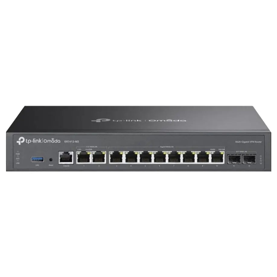 TP-Link Omada ER7412-M2 Multi-Gigabit VPN Router, Quad-Core, 2x 2.5G RJ45 WAN/LAN Ports, 10x Gigabit WAN/LAN Ports, 1x USB 3.0 Port