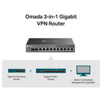 TP-Link ER7212PC Omada 3-in-1 Gigabit VPN Router, Up to 4 WAN, 8 PoE+ LAN Ports 110W, Fanless