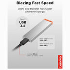 Lenovo PS8S 2TB Portable SSD, Up To 1050MB/s Read, 1000MB/s Write, USB 3.2 Gen 2 USB-C, Slim Lightweight 40g Aluminum Body