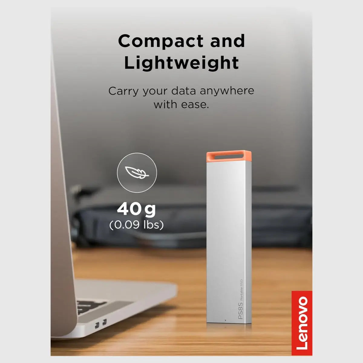 Lenovo PS8S 2TB Portable SSD, Up To 1050MB/s Read, 1000MB/s Write, USB 3.2 Gen 2 USB-C, Slim Lightweight 40g Aluminum Body