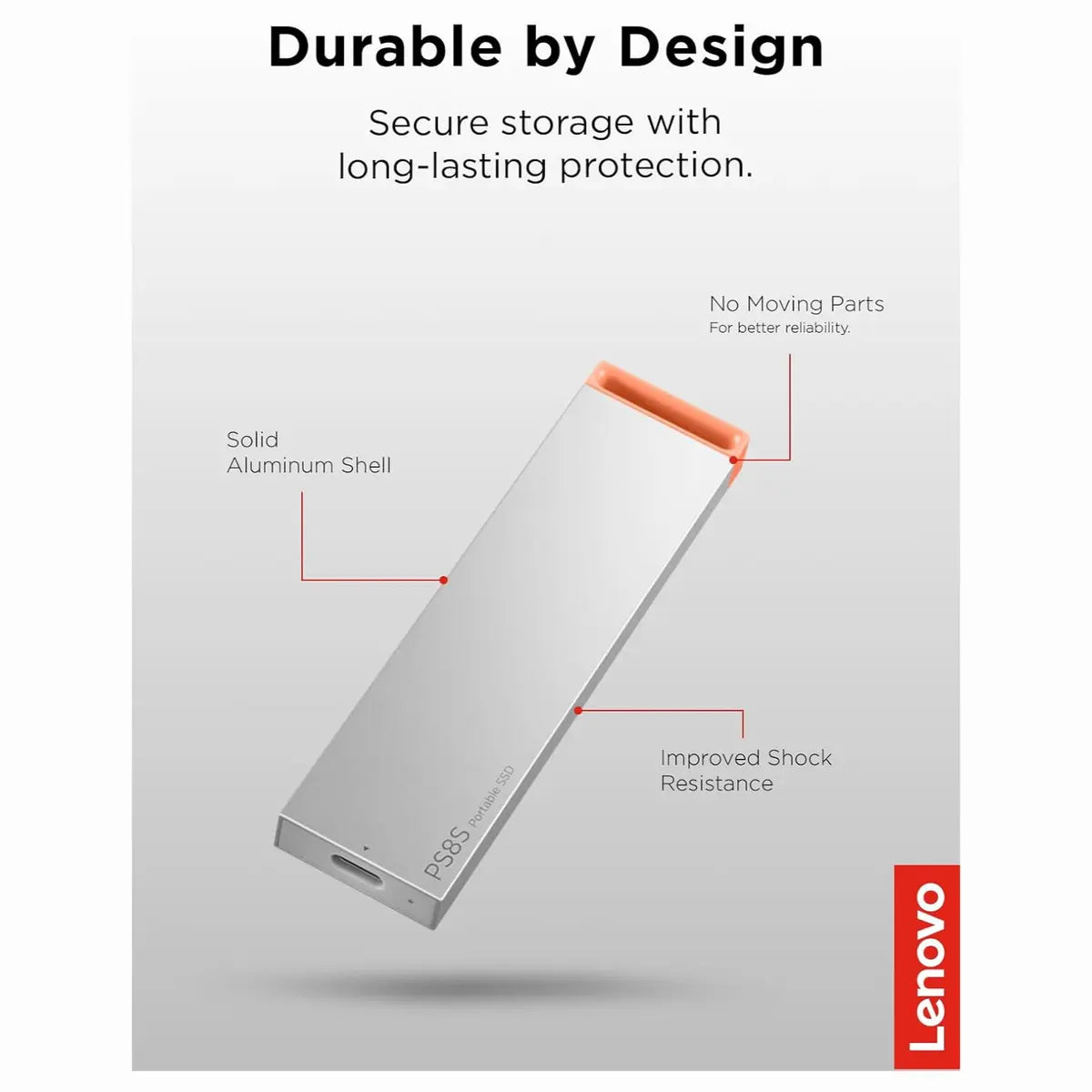 Lenovo PS8S 2TB Portable SSD, Up To 1050MB/s Read, 1000MB/s Write, USB 3.2 Gen 2 USB-C, Slim Lightweight 40g Aluminum Body