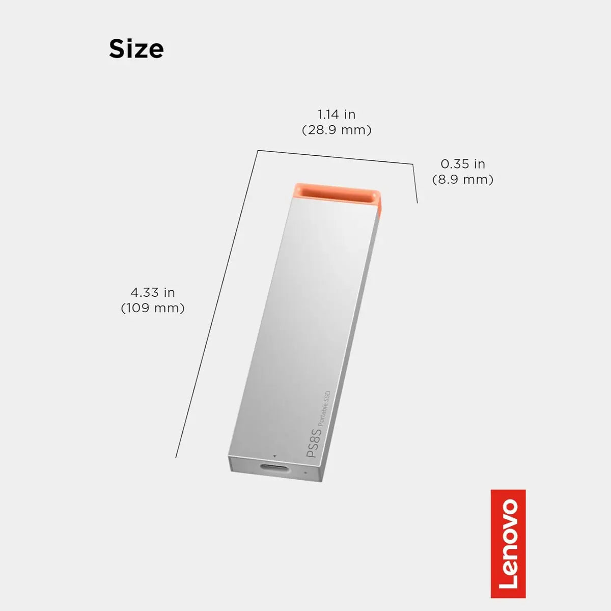 Lenovo PS8S 2TB Portable SSD, Up To 1050MB/s Read, 1000MB/s Write, USB 3.2 Gen 2 USB-C, Slim Lightweight 40g Aluminum Body