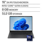 HP OmniBook 3 16-BU0305DX 16" 2K IPS Touchscreen Laptop, Intel Core Ultra 5 225U, 8GB DDR5 RAM, 512GB PCIe Gen4 NVMe M.2 SSD, Intel Graphics, Windows 11 Home, Mica Silver
