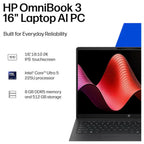 HP OmniBook 3 16-BU0305DX 16" 2K IPS Touchscreen Laptop, Intel Core Ultra 5 225U, 8GB DDR5 RAM, 512GB PCIe Gen4 NVMe M.2 SSD, Intel Graphics, Windows 11 Home, Mica Silver