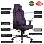 Arozzi Vernazza Soft Fabric Ergonomic Office and Gaming Chair, Durable Upholstery, Cold Cured Molded Foam, 3D Ergonomic Armrests, Pro Mechanism, Neck and Lumbar Support Pillows, Purple