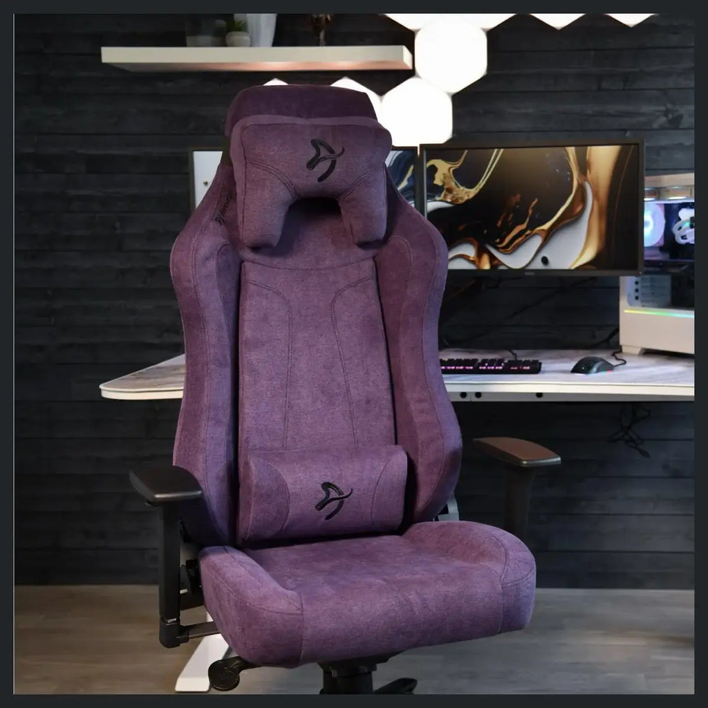 Arozzi Vernazza Soft Fabric Ergonomic Office and Gaming Chair, Durable Upholstery, Cold Cured Molded Foam, 3D Ergonomic Armrests, Pro Mechanism, Neck and Lumbar Support Pillows, Purple