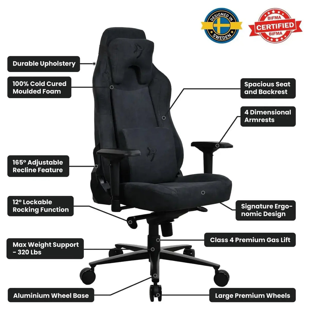 Arozzi Vernazza Supersoft Office and Gaming Chair, Supersoft Upholstery With Unique Velvety Texture, Fluid-Repellant and Breathable, Memory Foam Lumbar Support, 4D Armrest, Pure Black