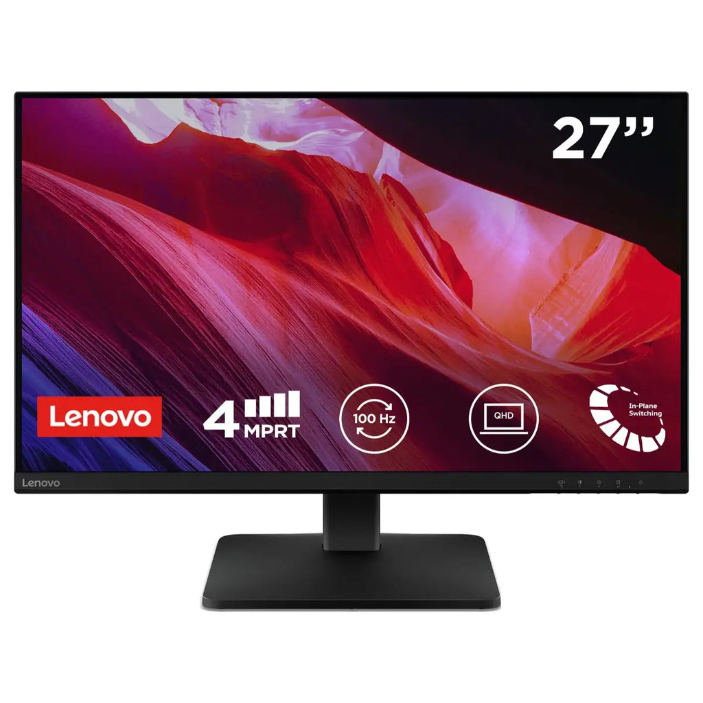 Lenovo L27QE 27" QHD 2560x1440 IPS Display, 100Hz Refresh Rate, VESA Media Sync, Ergonomic Stand Design