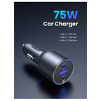 UGREEN EC703 75W Dual Type-C and 1x USB Car Charger, 2x USB-C PD 3.0 and 1x USB-A, QC 4.0 Plus and PPS Support, Smart Power Distribution, Space Gray 35024
