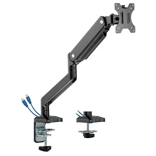 MXG BMA-12U Mechanical Spring Monitor Arm, 17"-32" Single Monitor, 2-10kg Capacity, 2xUSB 3.0 Port, Matte Black