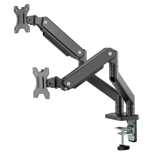 MXG BMA-24U Dual Monitor Premium Aluminum Spring-Assisted Mechanical Spring Monitor Arm, 17"-32" Screens, 2-10kg Per Screen, 2xUSB 3.0 Port, Matte Black