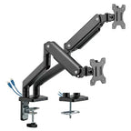 MXG BMA-24U Dual Monitor Premium Aluminum Spring-Assisted Mechanical Spring Monitor Arm, 17"-32" Screens, 2-10kg Per Screen, 2xUSB 3.0 Port, Matte Black