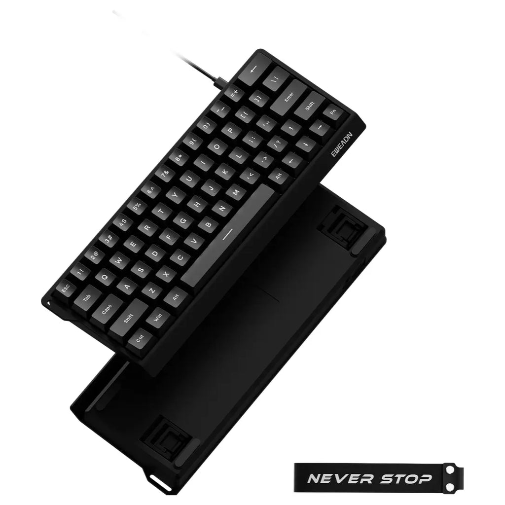 EWEADN DK63 Mechanical Keyboard, 63-Key Compact Layout, Tri-Mode Wired Bluetooth and 2.4GHz Wireless, Rainbow Lighting Effects, Black, Wired