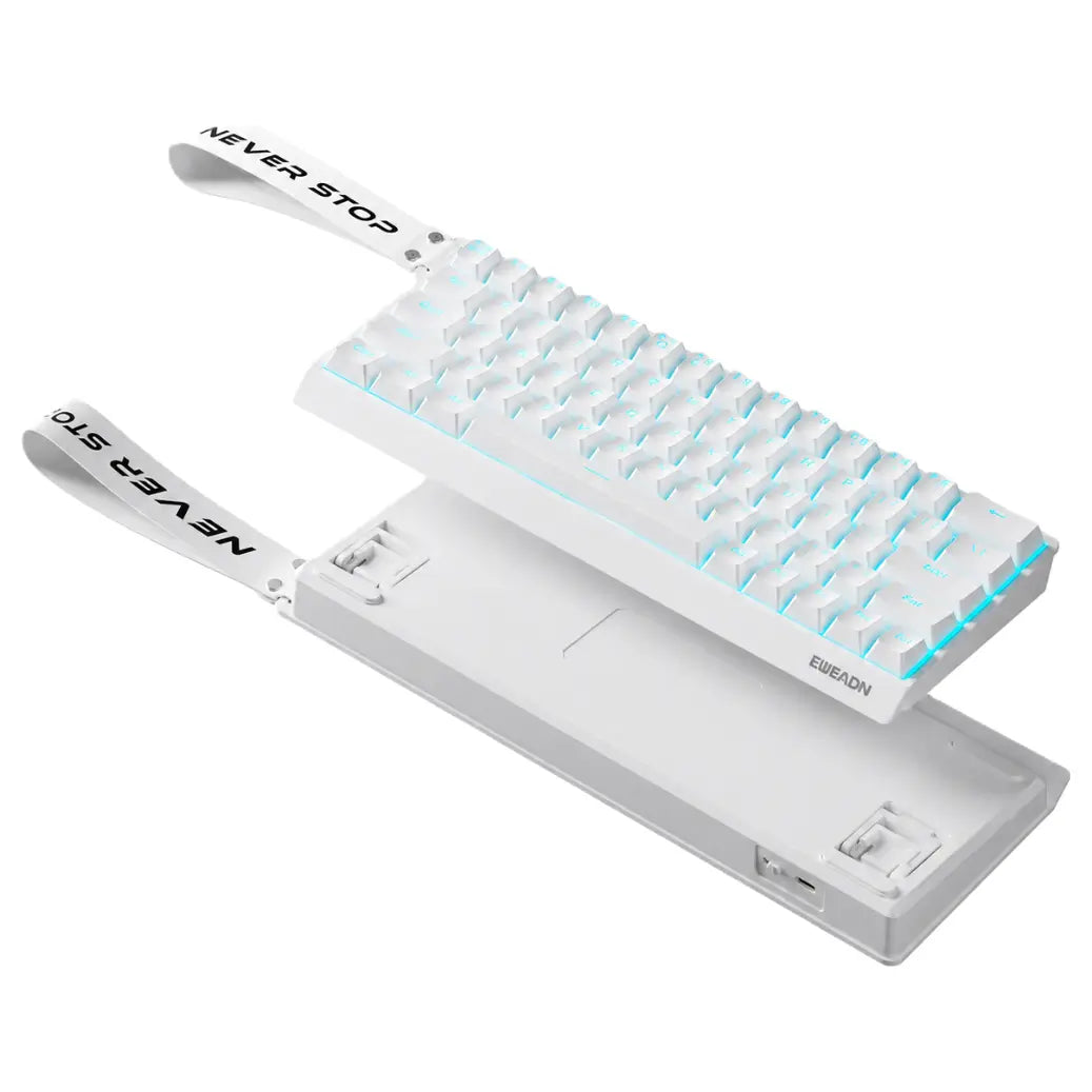 EWEADN DK63 Wireless Mechanical Keyboard, 63-Key Compact Layout With Arrow Keys, Tri-Mode Wired Bluetooth and 2.4GHz Wireless, Driver Customization, Windows and macOS Compatible, White