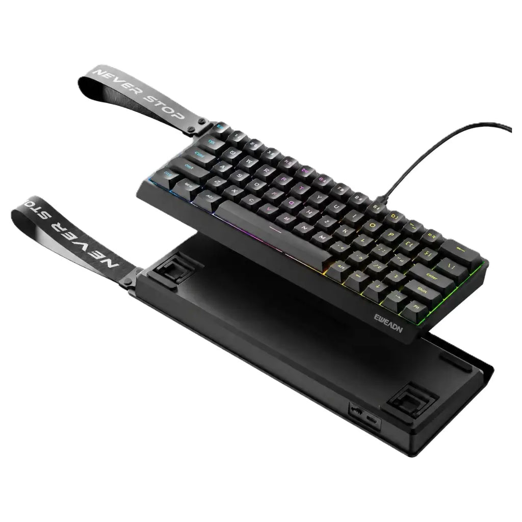 EWEADN DK63 Mechanical Keyboard, 63-Key Compact Layout, Tri-Mode Wired Bluetooth and 2.4GHz Wireless, Rainbow Lighting Effects, Black, Wired