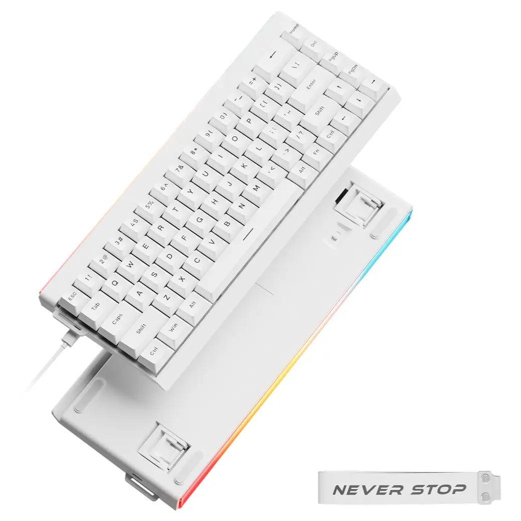EWEADN DK68 Tri-Mode Mechanical Keyboard, Clicky Blue Switch, RGB Light Box Design, 68-Key Layout, Driver Customization Support, White