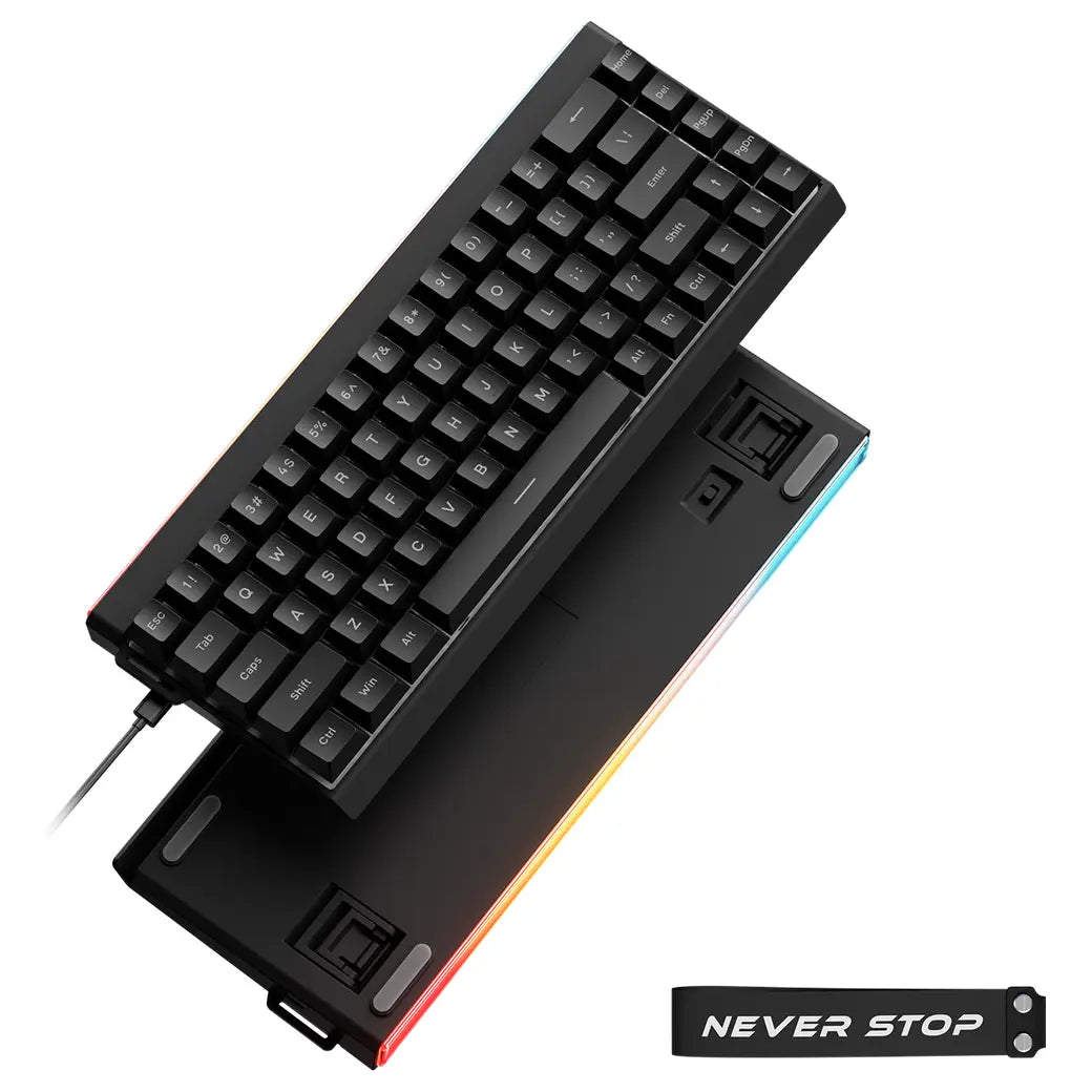 EWEADN DK68 Tri-Mode Mechanical Keyboard, 68-Key Layout, Wired Bluetooth and 2.4GHz Wireless, Clicky Blue Switch, RGB Light Box Design, Black