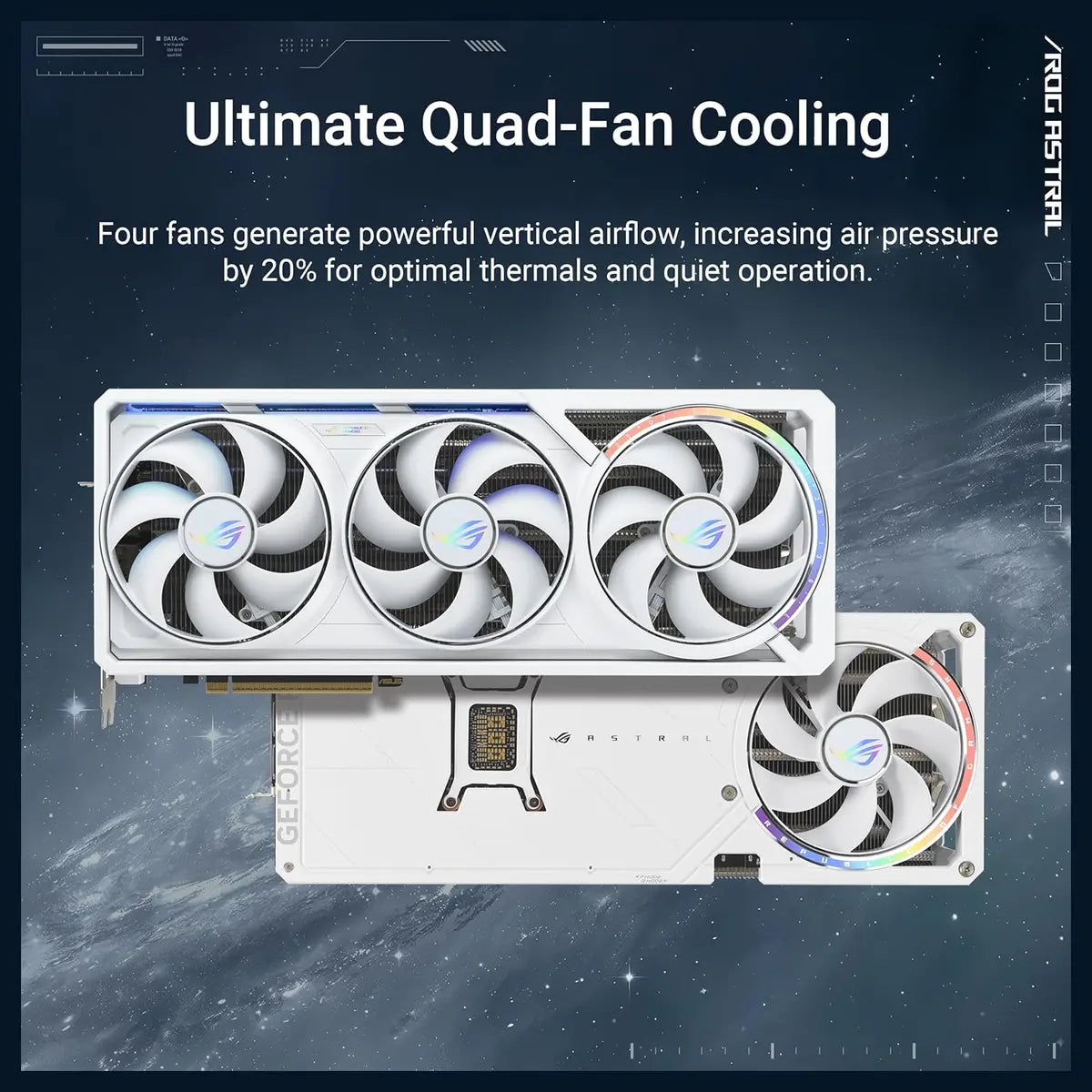 ASUS ROG Astral NVIDIA GeForce RTX 5080 Gaming Graphics Card, 16GB GDDR7, OC Mode 2790MHz, Quad-Fan Design Up to 20% Airflow and Pressure, 2x HDMI 2.1b and 3x DisplayPort 2.1b, White, ROG-ASTRAL-RTX5080-O16G-WHITE