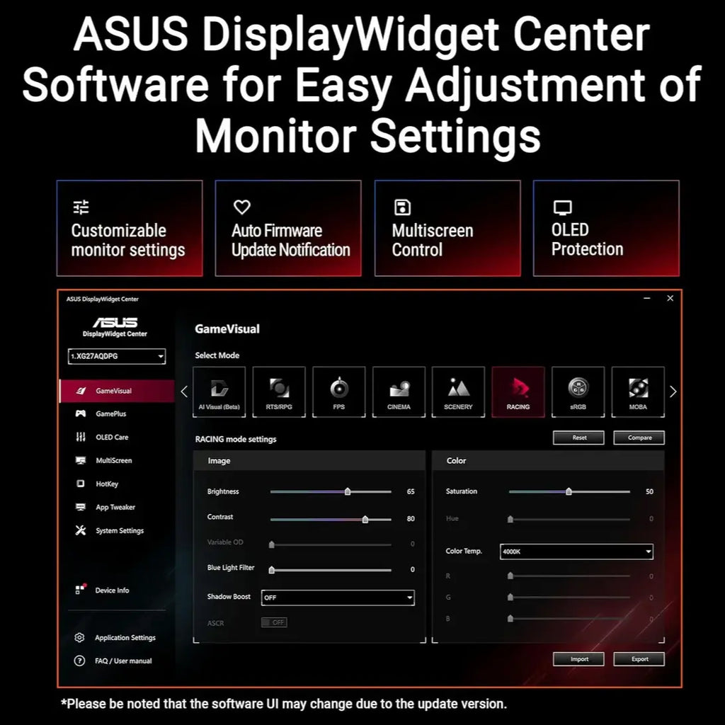 Asus ROG Strix XG32UCDS Gaming Monitor, 31.5 Inch 4K UHD QD-OLED 165Hz, 0.03ms GTG, G-SYNC Compatible, VESA DisplayHDR 400 True Black, 99% DCI-P3, Black