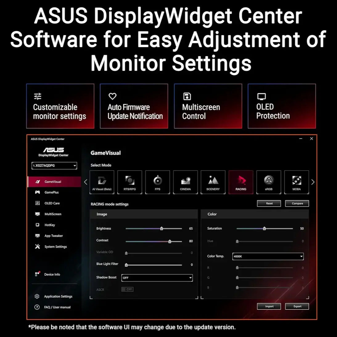 Asus ROG Strix XG32UCDS Gaming Monitor, 31.5 Inch 4K UHD QD-OLED 165Hz, 0.03ms GTG, G-SYNC Compatible, VESA DisplayHDR 400 True Black, 99% DCI-P3, Black