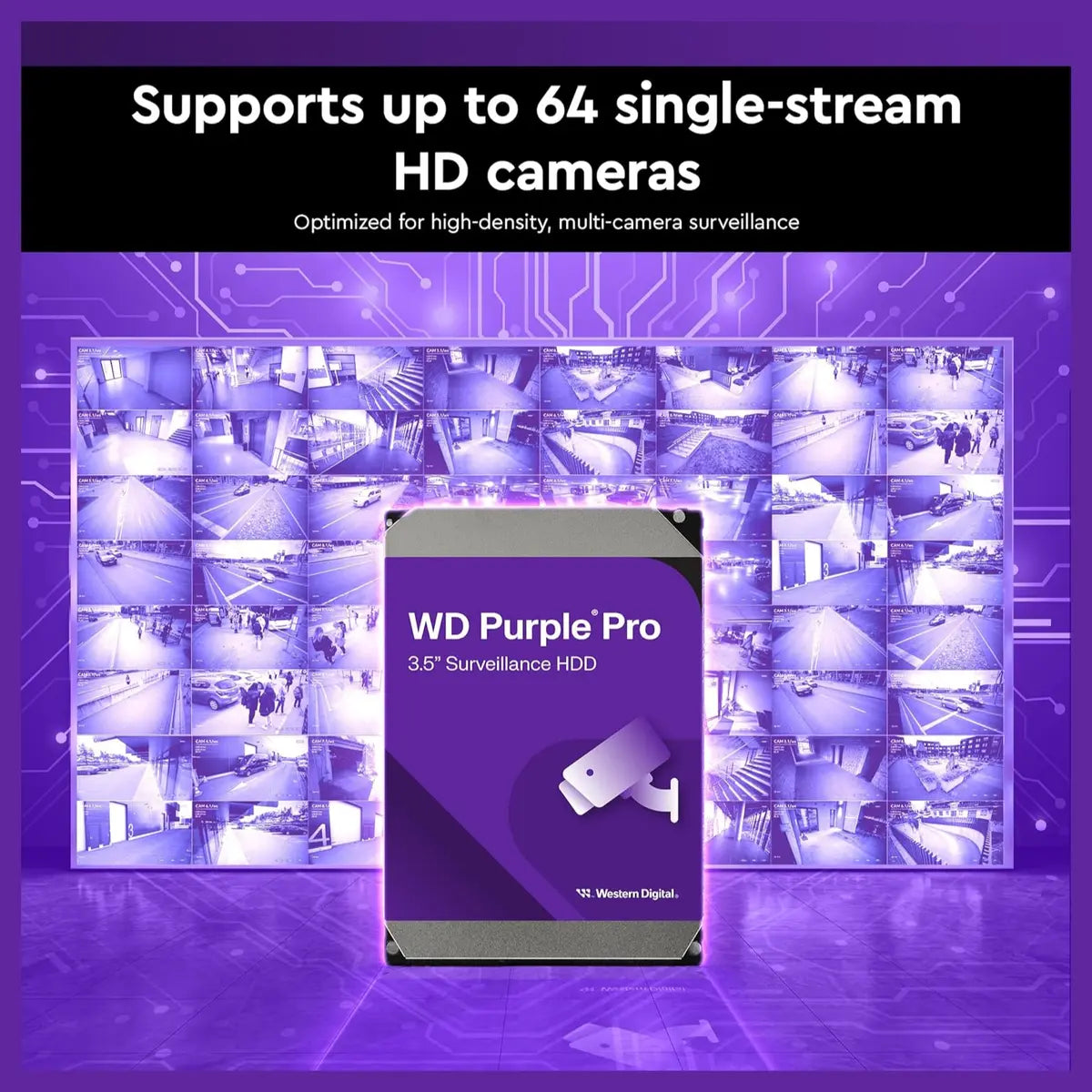 Western Digital WD Purple Pro Surveillance Internal Hard Drive HDD, 22TB, SATA 6Gb/s, 512MB Cache, 3.5 Inch, WD221PURP