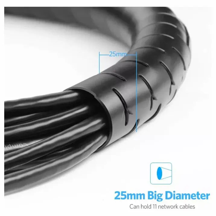 UGREEN Cable Zipper Tube Wire Organizer 25mm 3 Meter, PE Spiral Cable Sleeve for Office, Desk, TV, and Home Cable Management, Black 30819