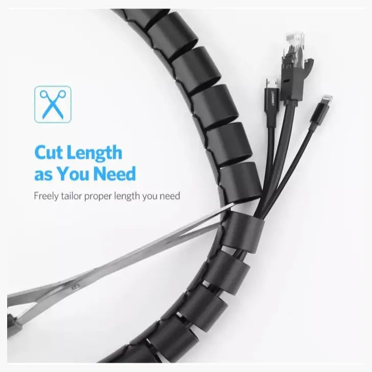UGREEN Cable Zipper Tube Wire Organizer 25mm 3 Meter, PE Spiral Cable Sleeve for Office, Desk, TV, and Home Cable Management, Black 30819