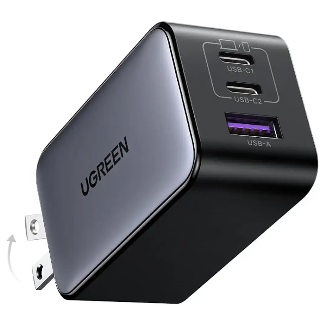 UGREEN NEXODE 65W USB-C GaN 3 Ports Wall Charger, 2 USB-C and 1 USB-A, PD 3.0 and QC 4.0 Plus, Model 10334, US Plug Black