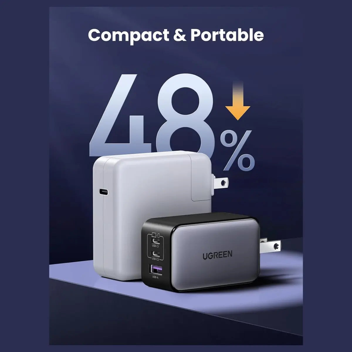 UGREEN NEXODE 65W USB-C GaN 3 Ports Wall Charger, 2 USB-C and 1 USB-A, PD 3.0 and QC 4.0 Plus, Model 10334, US Plug Black