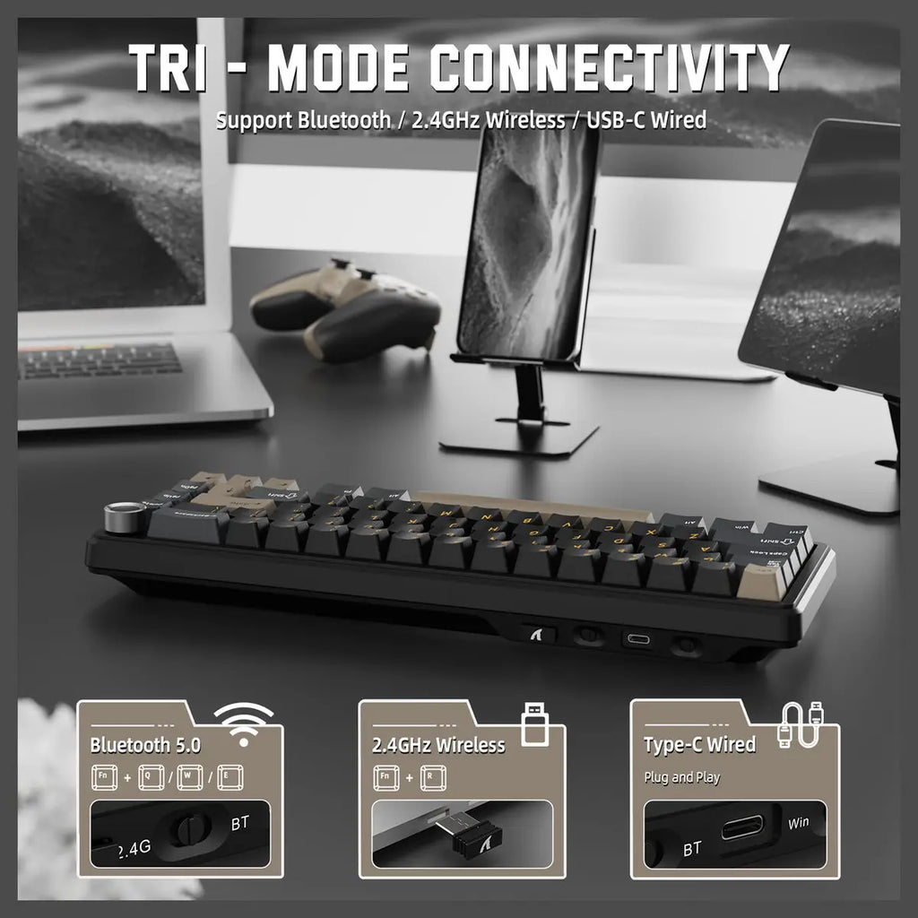 ATTACK SHARK X66 60% Wireless Gasket Mechanical Keyboard, Bluetooth and 2.4G Wireless and Type-C Wired, Hot-Swap 3 and 5-Pin, Pre-Lubed Strawberry Switch, 16.8 Million RGB, Starry Black