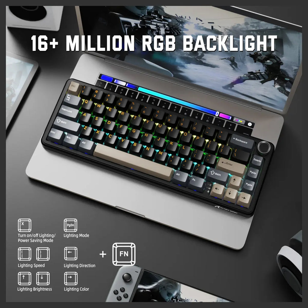 ATTACK SHARK X66 60% Wireless Gasket Mechanical Keyboard, Bluetooth and 2.4G Wireless and Type-C Wired, Hot-Swap 3 and 5-Pin, Pre-Lubed Strawberry Switch, 16.8 Million RGB, Starry Black