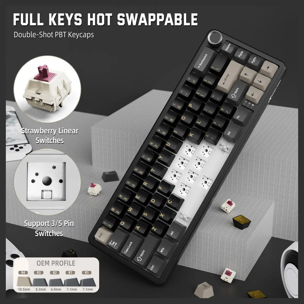 ATTACK SHARK X66 60% Wireless Gasket Mechanical Keyboard, Bluetooth and 2.4G Wireless and Type-C Wired, Hot-Swap 3 and 5-Pin, Pre-Lubed Strawberry Switch, 16.8 Million RGB, Starry Black