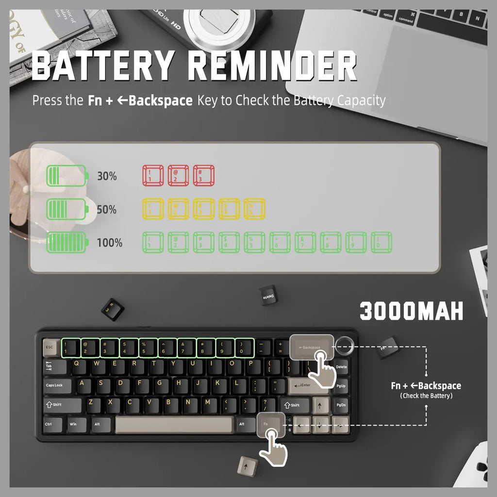 ATTACK SHARK X66 60% Wireless Gasket Mechanical Keyboard, Bluetooth and 2.4G Wireless and Type-C Wired, Hot-Swap 3 and 5-Pin, Pre-Lubed Strawberry Switch, 16.8 Million RGB, Starry Black