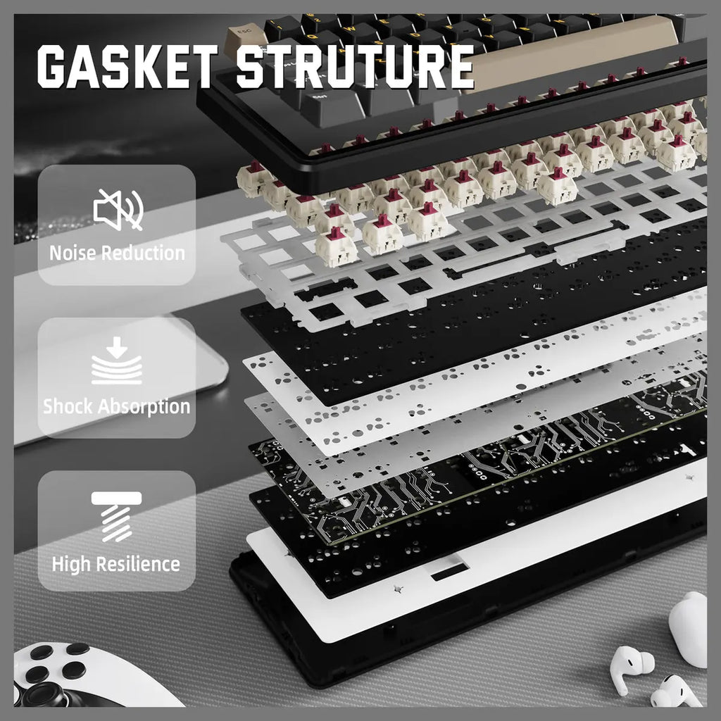 ATTACK SHARK X66 60% Wireless Gasket Mechanical Keyboard, Bluetooth and 2.4G Wireless and Type-C Wired, Hot-Swap 3 and 5-Pin, Pre-Lubed Strawberry Switch, 16.8 Million RGB, Starry Black