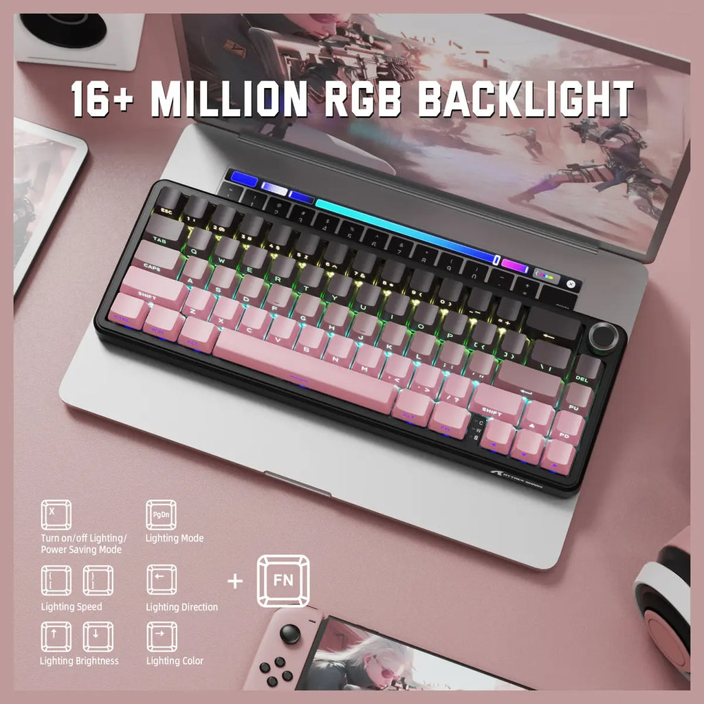 ATTACK SHARK X66 Wireless Mechanical Keyboard, Bluetooth and 2.4G Wireless and Type-C Wired, 60% ANSI Layout, Upgraded Gasket-Mount, Hot-Swap 3 and 5-Pin, Pre-Lubed Strawberry Switch, 3000mAh Battery, Blackberry Pink
