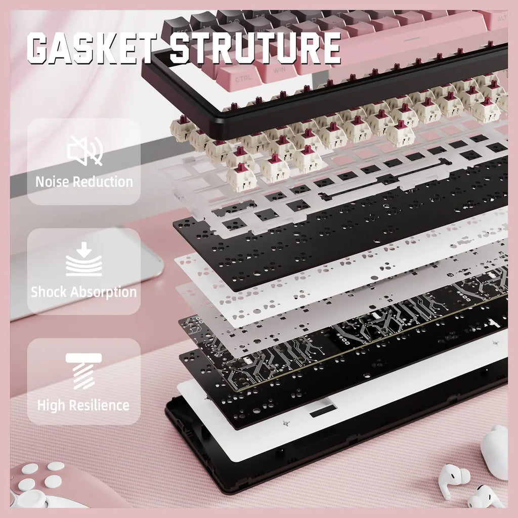 ATTACK SHARK X66 Wireless Mechanical Keyboard, Bluetooth and 2.4G Wireless and Type-C Wired, 60% ANSI Layout, Upgraded Gasket-Mount, Hot-Swap 3 and 5-Pin, Pre-Lubed Strawberry Switch, 3000mAh Battery, Blackberry Pink