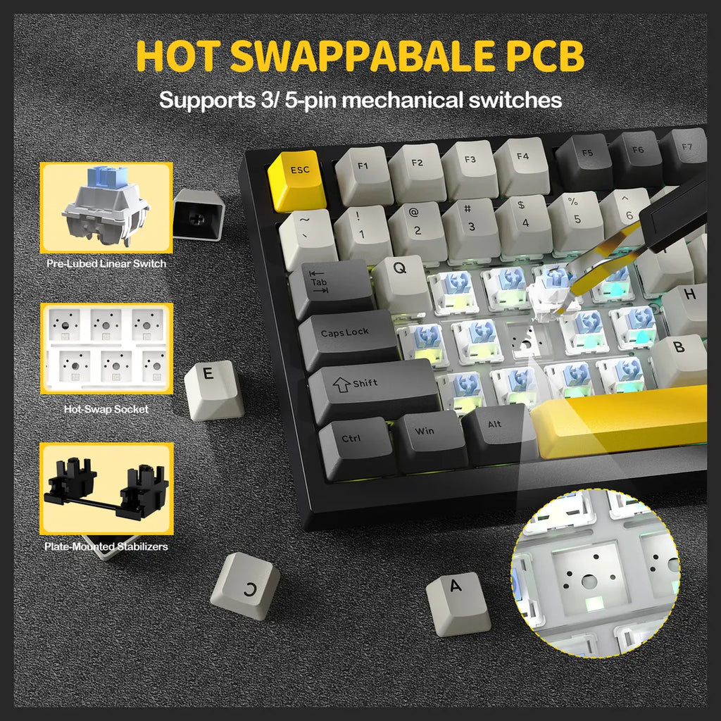 ATTACK SHARK X820Ultra Tri-mode Gasket Mechanical Keyboard, 75% ANSI Layout, Bluetooth 5.1 and 2.4G Wireless and Type-C Wired, TFT Smart Display and Knob, Hot-Swappable, Programmable RGB, Star Black