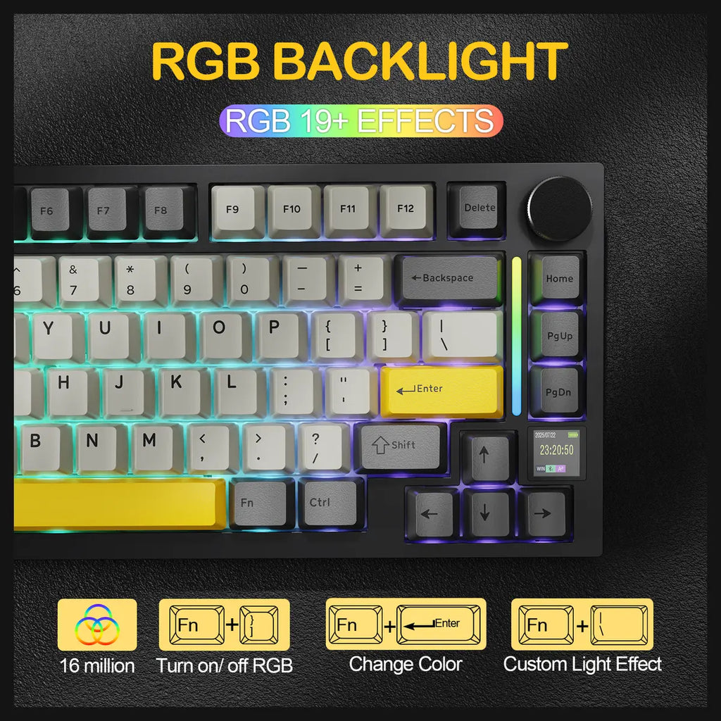 ATTACK SHARK X820Ultra Tri-mode Gasket Mechanical Keyboard, 75% ANSI Layout, Bluetooth 5.1 and 2.4G Wireless and Type-C Wired, TFT Smart Display and Knob, Hot-Swappable, Programmable RGB, Star Black