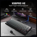 ATTACK SHARK X68PRO HE Wireless Rapid Trigger Keyboard, 60% Tri-Mode Wireless 8000Hz, 0.01mm RT Accuracy, Adjustable Actuation 0.1-3.4mm, Gradient Black
