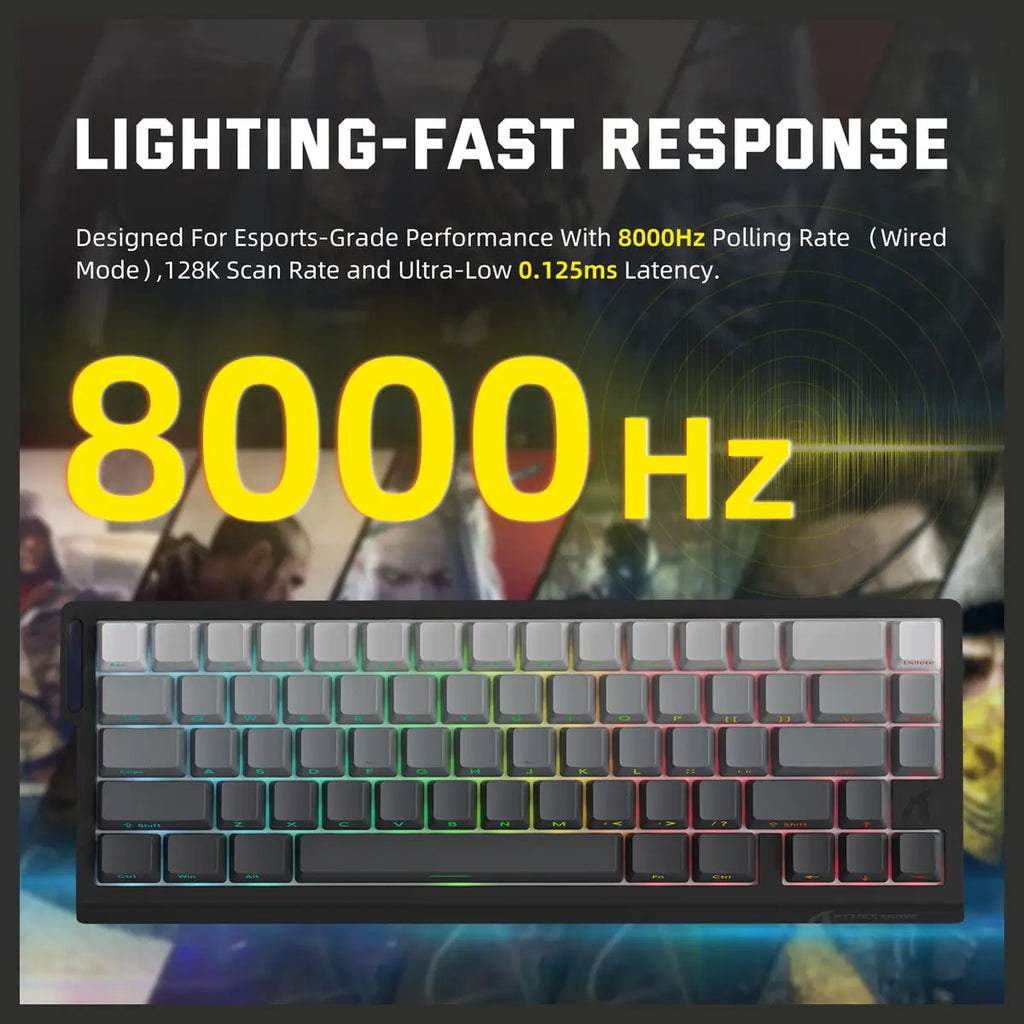 ATTACK SHARK X68PRO HE Wireless Rapid Trigger Keyboard, 60% Tri-Mode Wireless 8000Hz, 0.01mm RT Accuracy, Adjustable Actuation 0.1-3.4mm, Gradient Black
