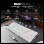 ATTACK SHARK X68PRO HE Wireless Rapid Trigger Keyboard, 60% Tri-Mode Wireless 8000Hz, 0.01mm RT Accuracy, Adjustable Actuation 0.1-3.4mm, RGB Backlight, White Contour Line