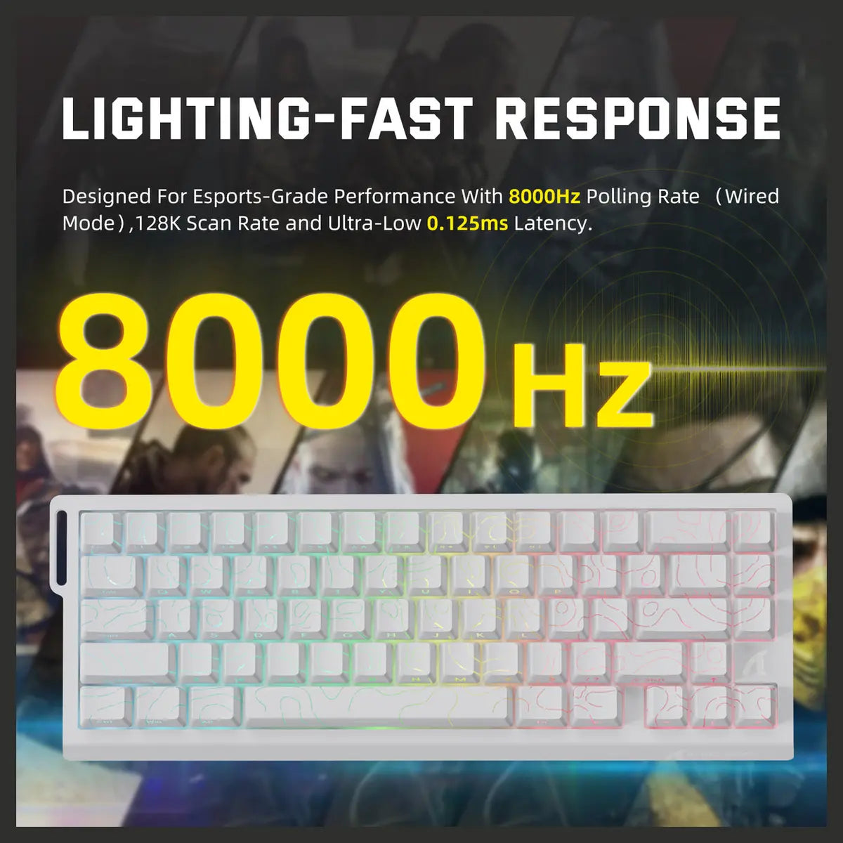 ATTACK SHARK X68PRO HE Wireless Rapid Trigger Keyboard, 60% Tri-Mode Wireless 8000Hz, 0.01mm RT Accuracy, Adjustable Actuation 0.1-3.4mm, RGB Backlight, White Contour Line