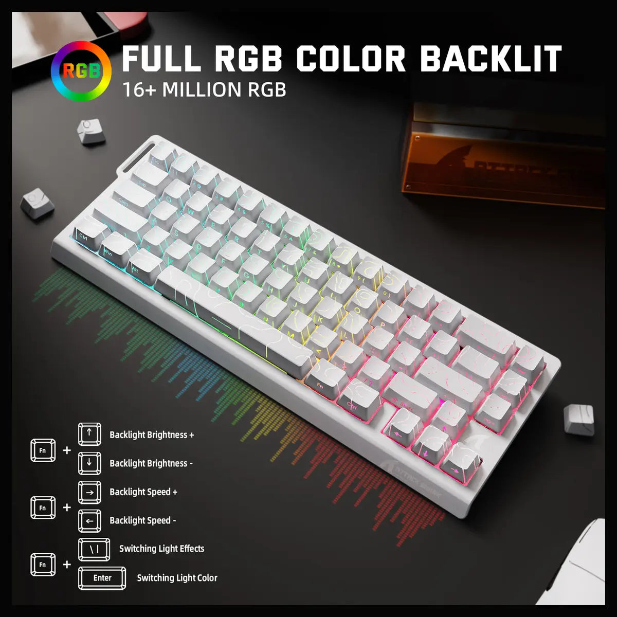 ATTACK SHARK X68PRO HE Wireless Rapid Trigger Keyboard, 60% Tri-Mode Wireless 8000Hz, 0.01mm RT Accuracy, Adjustable Actuation 0.1-3.4mm, RGB Backlight, White Contour Line