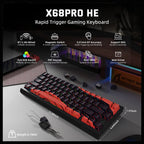 ATTACK SHARK X68PRO HE Wireless Rapid Trigger Keyboard, 60% Tri-Mode Wireless 8000Hz, 0.01mm RT Accuracy, Adjustable Actuation 0.1-3.4mm, RGB Backlight, Black and Red Contour Line