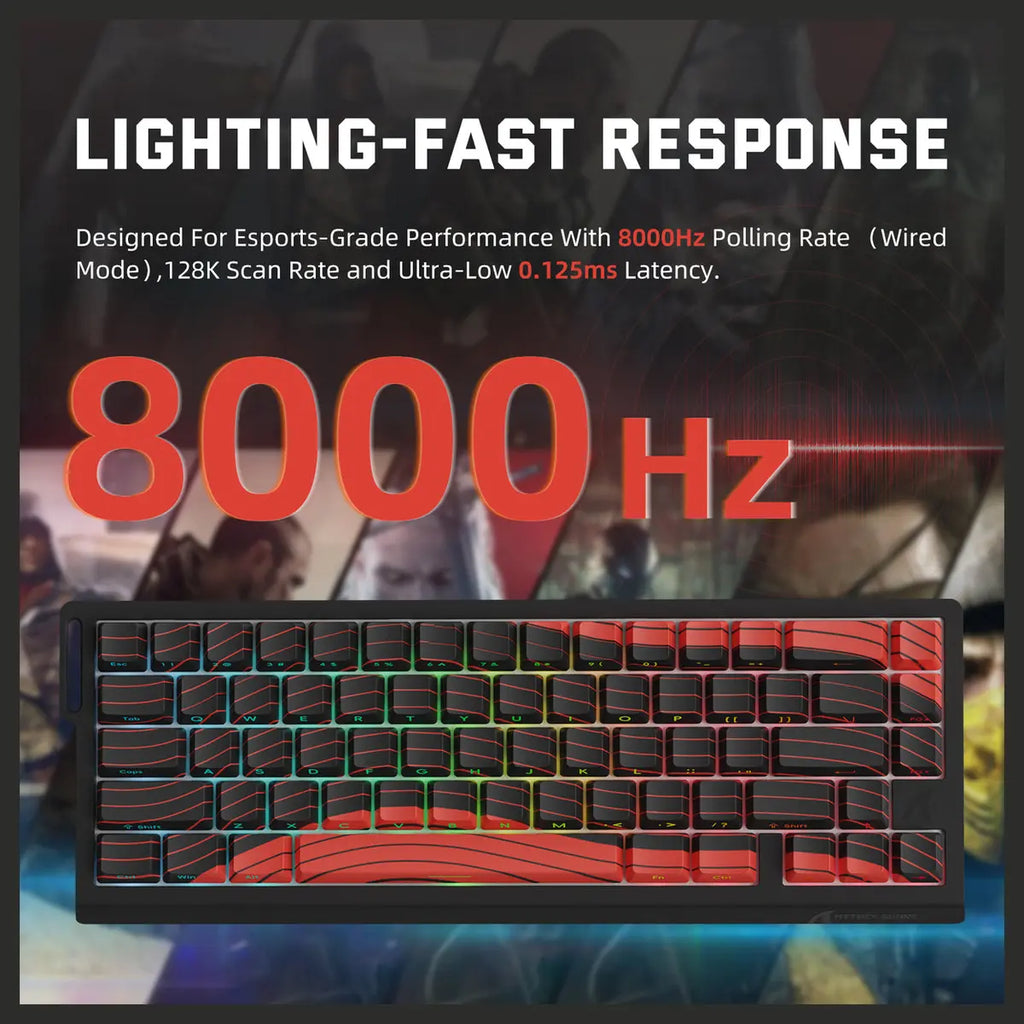 ATTACK SHARK X68PRO HE Wireless Rapid Trigger Keyboard, 60% Tri-Mode Wireless 8000Hz, 0.01mm RT Accuracy, Adjustable Actuation 0.1-3.4mm, RGB Backlight, Black and Red Contour Line