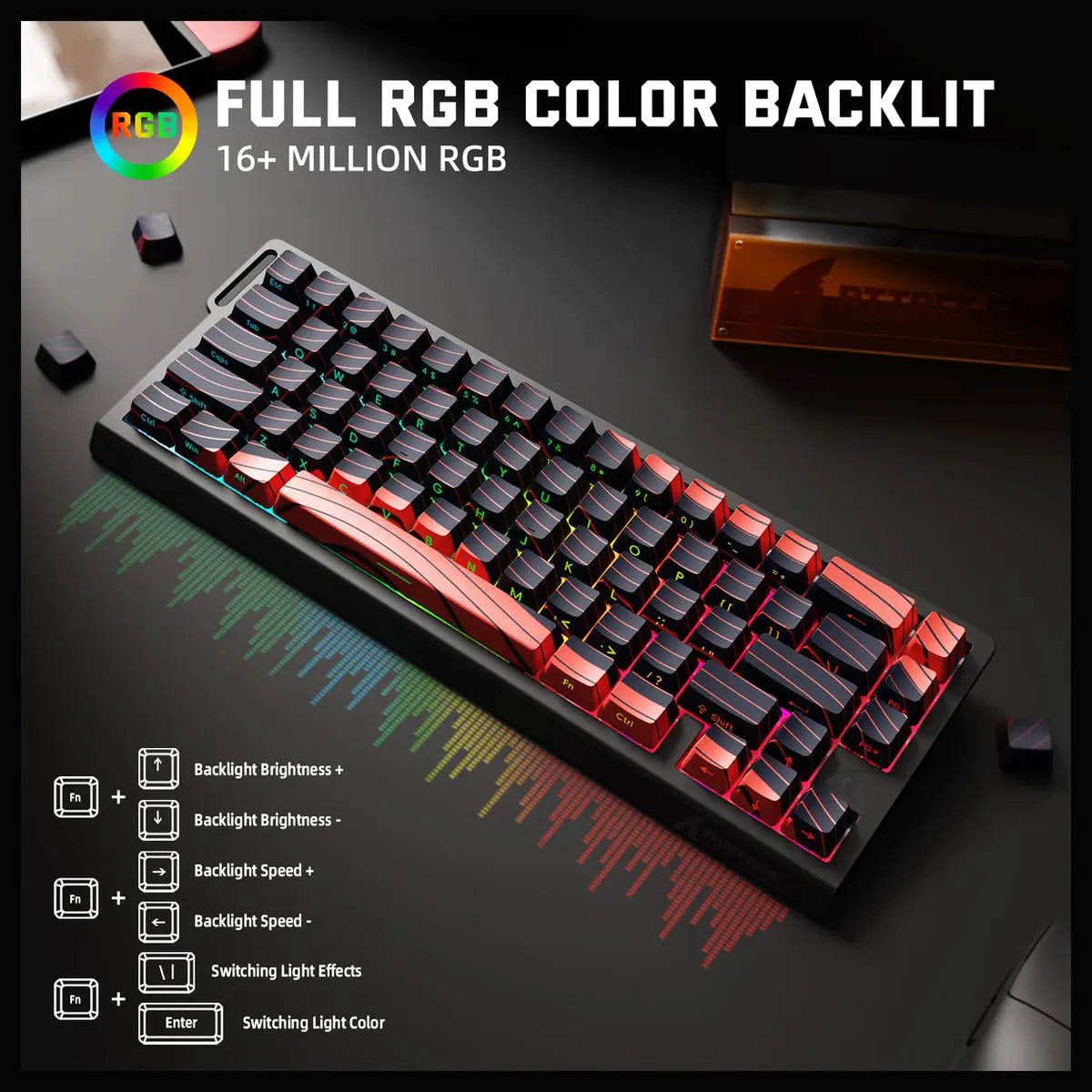 ATTACK SHARK X68PRO HE Wireless Rapid Trigger Keyboard, 60% Tri-Mode Wireless 8000Hz, 0.01mm RT Accuracy, Adjustable Actuation 0.1-3.4mm, RGB Backlight, Black and Red Contour Line